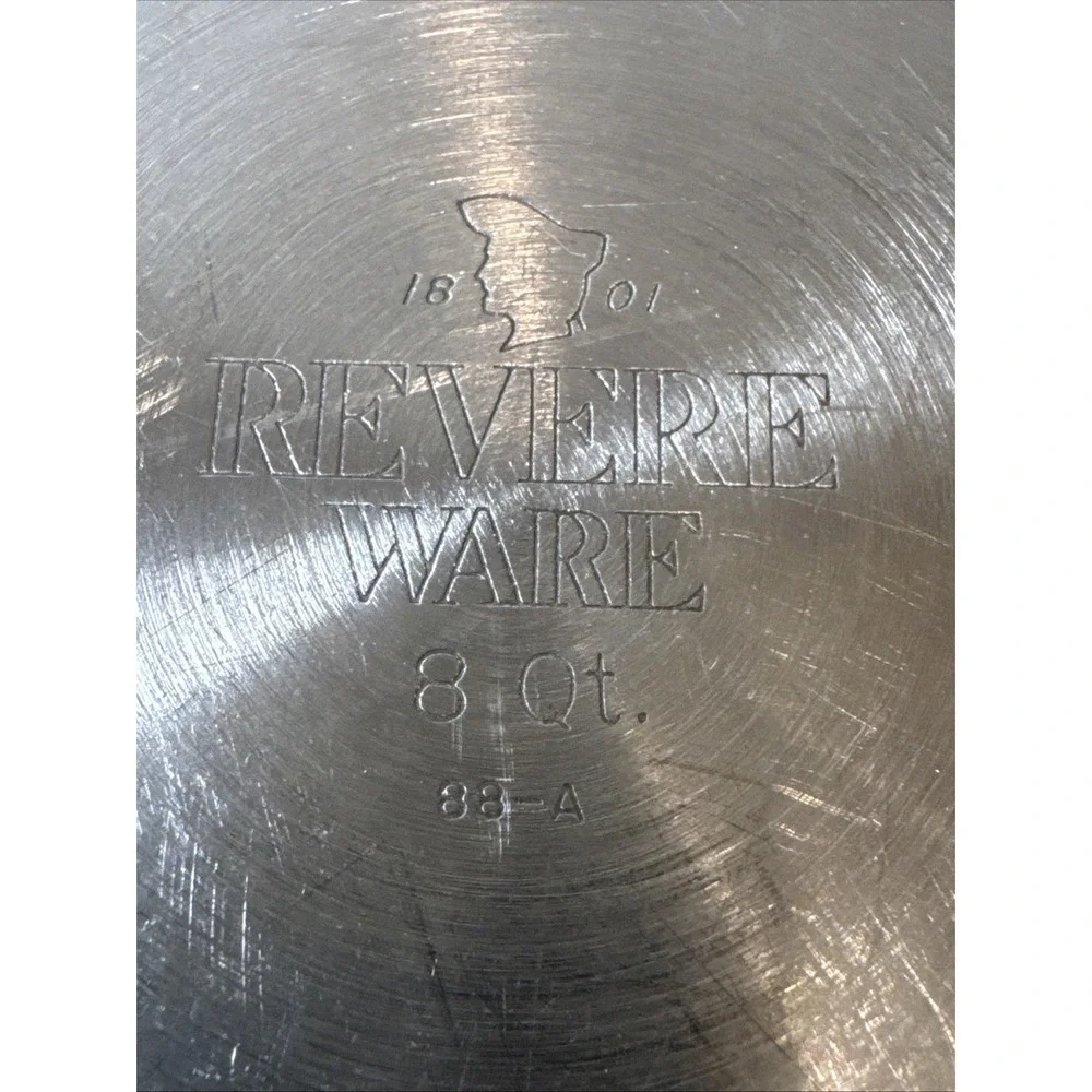 Revere Ware 1801 Vintage 8 Quart Tri-Ply Stock Pot & Lid 88-A Stainless USA made